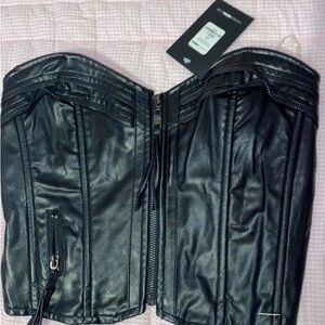Fashion Nova Black Faux Leather Corset Top
